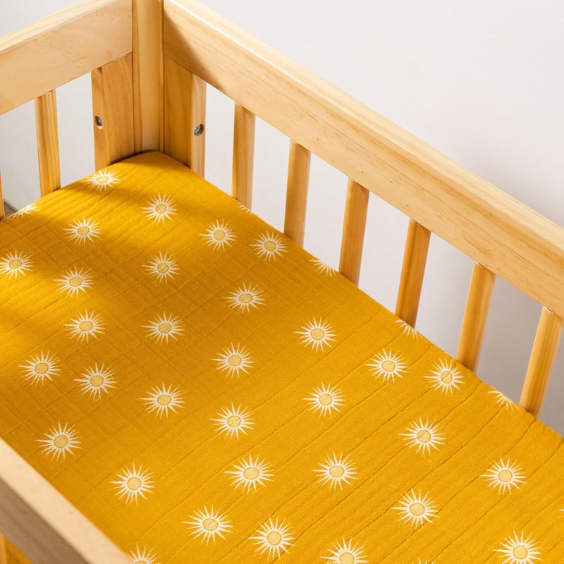 babyletto Muslin Baby Bassinet Sheets for Girls & Boys - GOTS Certified Breathable Organic Cotton Cover - 360° Fitted, Soft, Gentle & Cozy Rectangle Bedside Bassinet Sheets - Golden Hour - Image 2